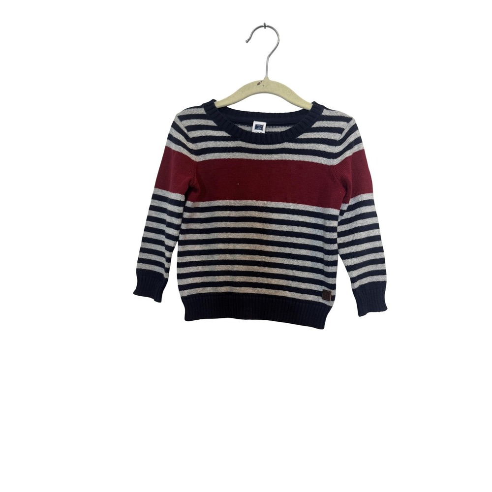 Janie And Jack Sweater Boys 12-18 Months Blue Red Stripe Cotton Knit Pullover